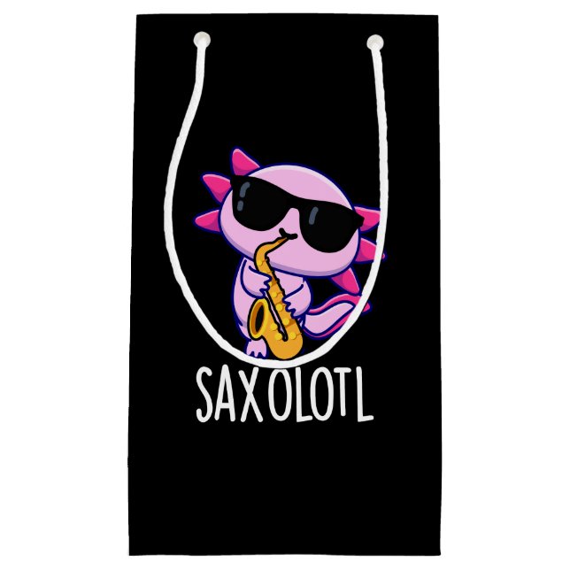 Sax-olotl Funny Saxophone Puns Dark BG Small Gift Bag (Front)