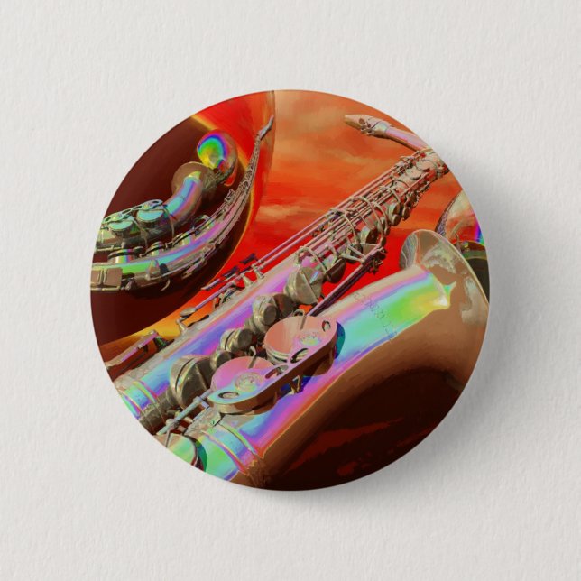 Saxaphone By Lenny 2 Inch Round Button (Front)