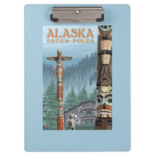 Saxman Totem Village Vintage Travel Poster Clipboard