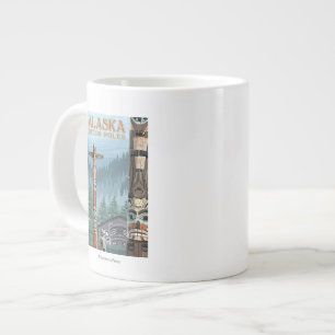 Saxman Totem Village Vintage Travel Poster Large Coffee Mug