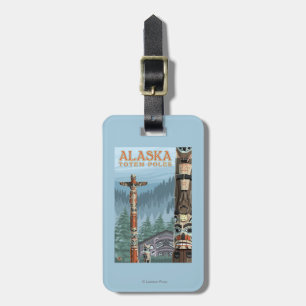 Saxman Totem Village Vintage Travel Poster Luggage Tag