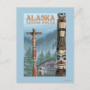 Saxman Totem Village Vintage Travel Poster Postcard
