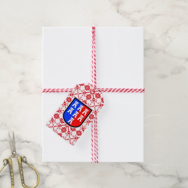 Saxonia Pattern red white Gift Tags (With Twine)