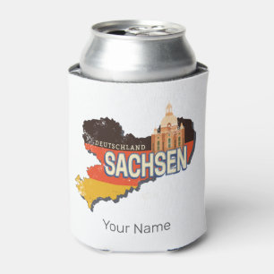 Saxony Germany Retro State Map Vintage Souvenir Can Cooler