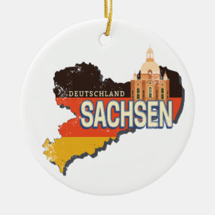 Saxony Germany Retro State Map Vintage Souvenir Ceramic Ornament