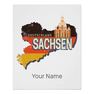 Saxony Germany Retro State Map Vintage Souvenir Poster