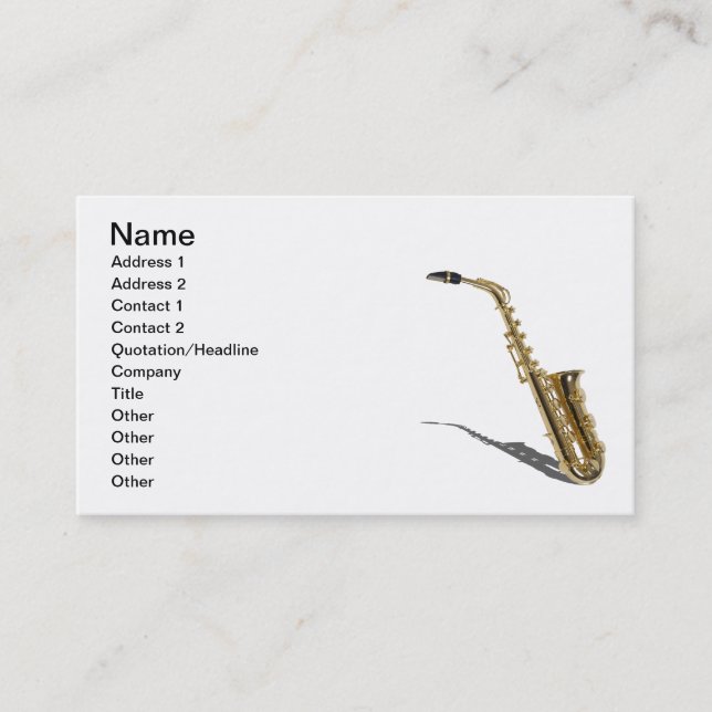 Saxophone020511, Name, Address 1, Address 2, Co... Business Card (Front)