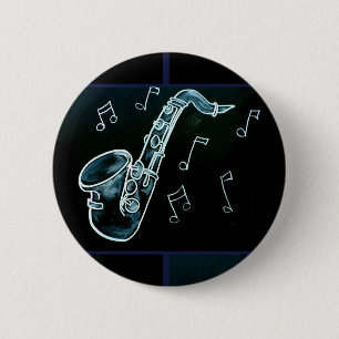 Saxophone And Music Notes 2 Inch Round Button