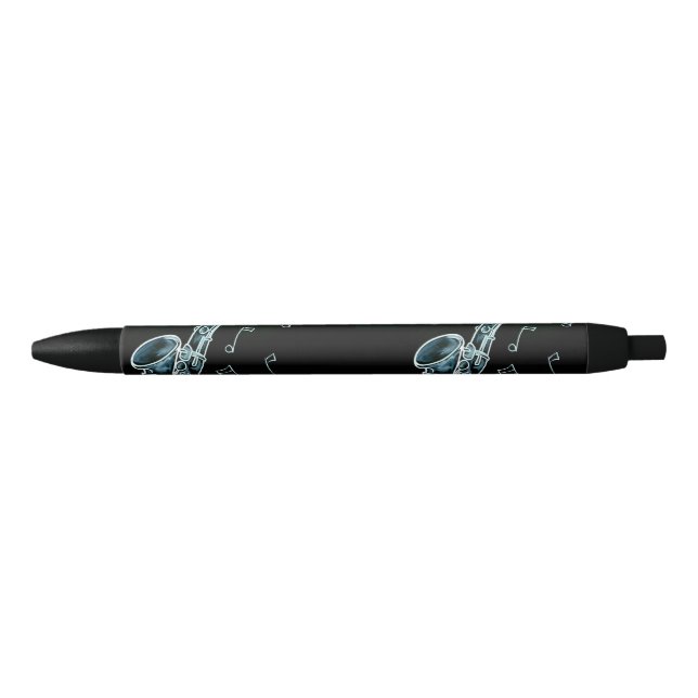 Saxophone And Music Notes Black Ink Pen (Front)