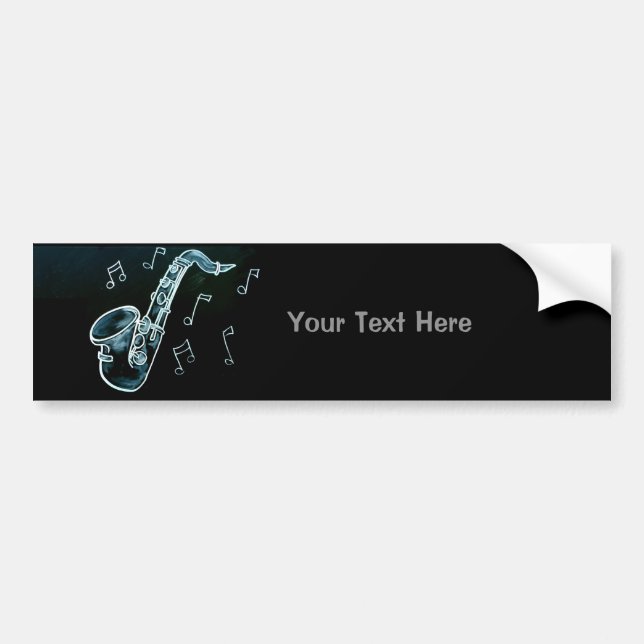 Saxophone And Music Notes Bumper Sticker (Front)