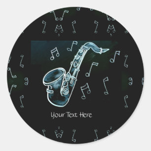 Saxophone And Music Notes Classic Round Sticker