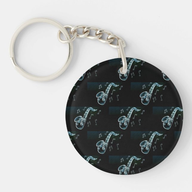 Saxophone And Music Notes Keychain (Front)