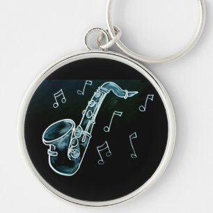 Saxophone And Music Notes Keychain