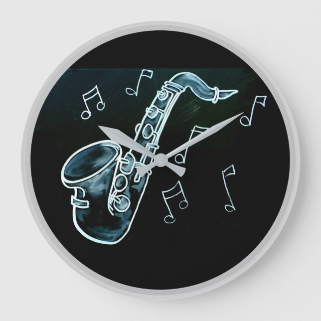 Saxophone And Music Notes Large Clock (Front)