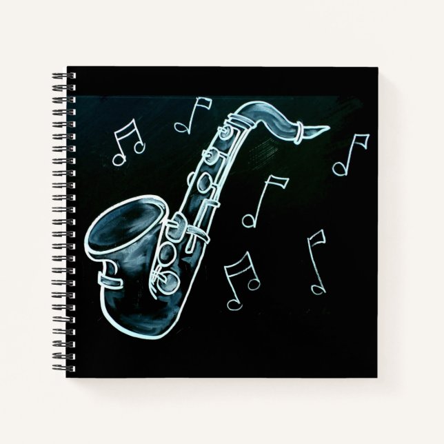 Saxophone And Music Notes Notebook (Front)