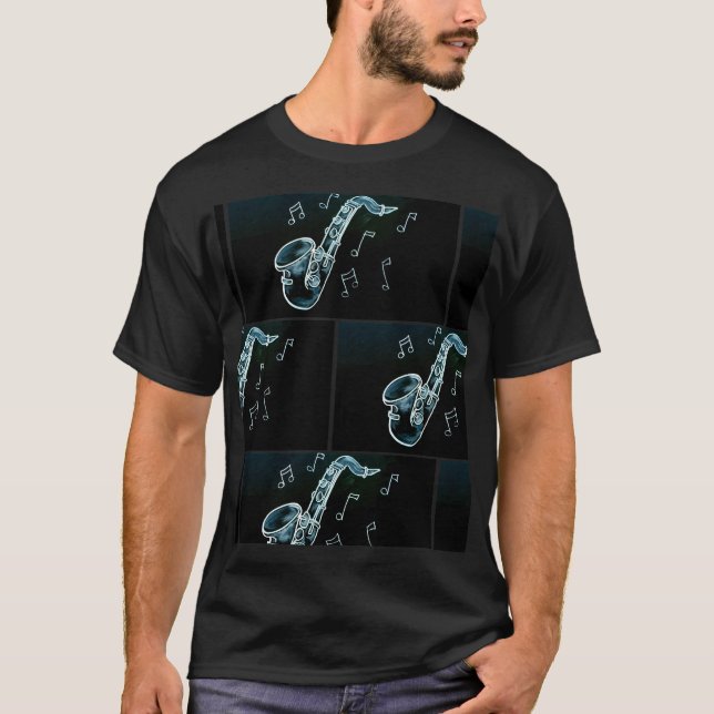 Saxophone And Music Notes T-Shirt (Front)