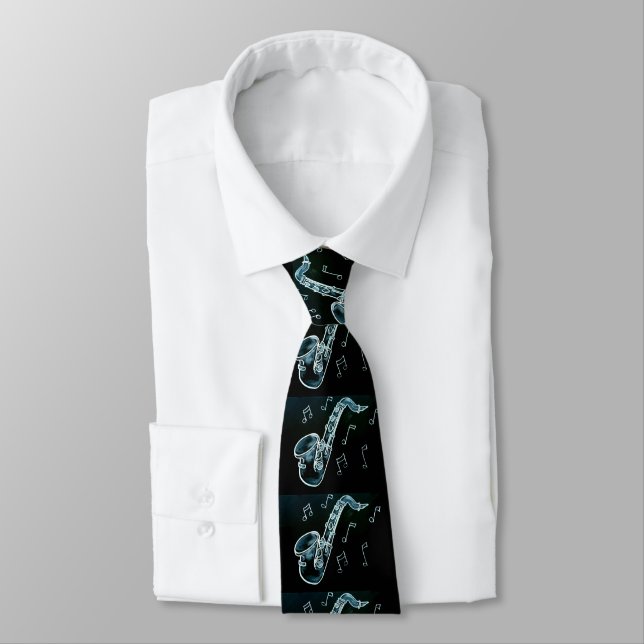 Saxophone And Music Notes Tie (Tied)