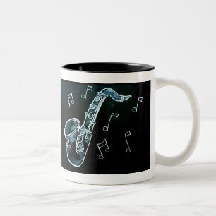 Saxophone And Music Notes Two-Tone Coffee Mug