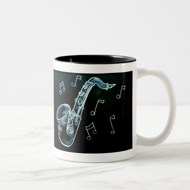 Saxophone And Music Notes Two-Tone Coffee Mug (Right)