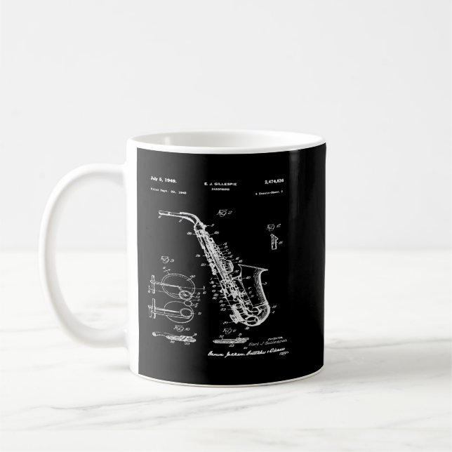 Saxophone Blueprint Graphics Coffee Mug (Left)