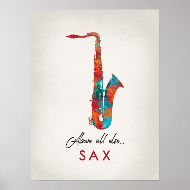Saxophone - Bright Colourful Music Poster (Front)