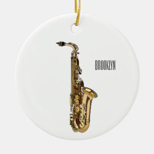 Saxophone cartoon illustration ceramic ornament