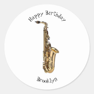 Saxophone cartoon illustration classic round sticker