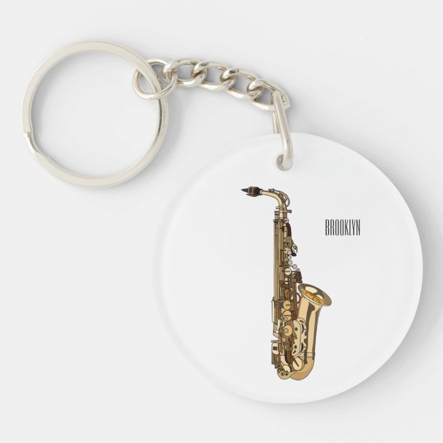 Saxophone cartoon illustration keychain (Front)