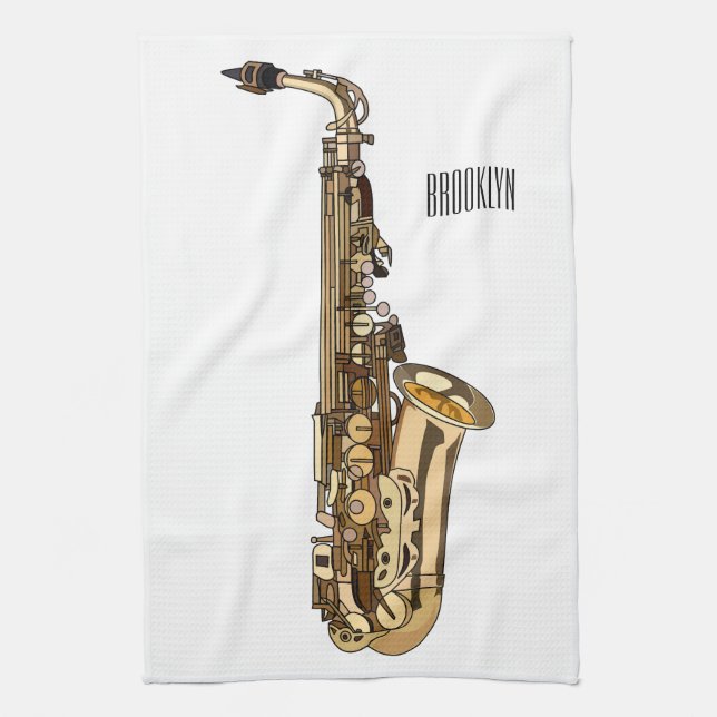 Saxophone cartoon illustration kitchen towel (Vertical)