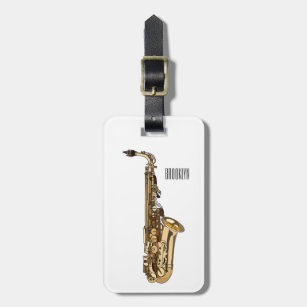 Saxophone cartoon illustration luggage tag