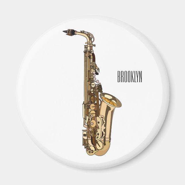 Saxophone cartoon illustration magnet (Front)