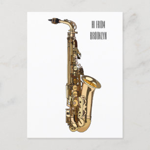 Saxophone cartoon illustration postcard
