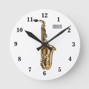 Saxophone cartoon illustration round clock