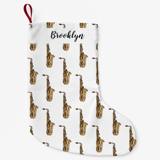 Saxophone cartoon illustration small christmas stocking (Front)