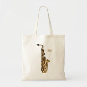 Saxophone cartoon illustration tote bag
