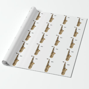 Saxophone cartoon illustration wrapping paper