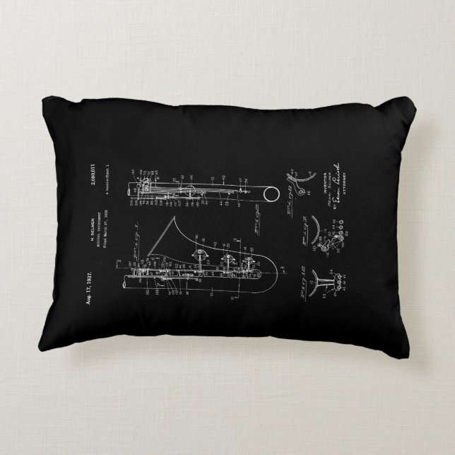 Saxophone 'chalk style' Patent Drawing Decorative Pillow (Back)