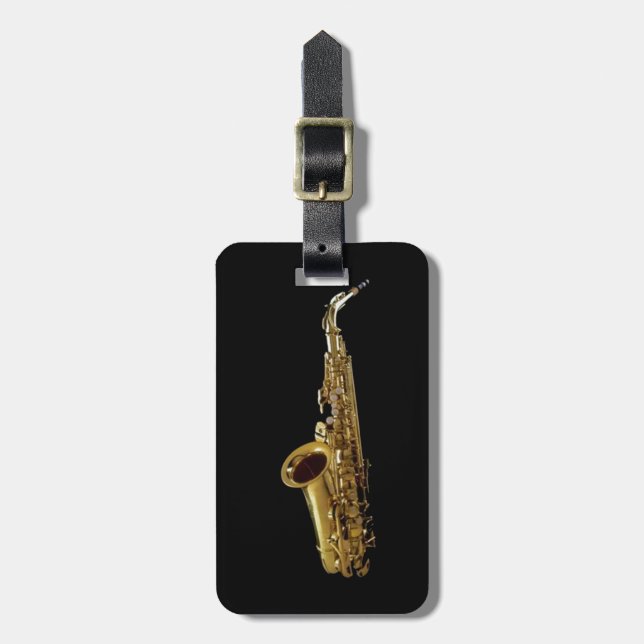 Saxophone Charcoal Background ~ Sax Luggage Tag (Front Vertical)