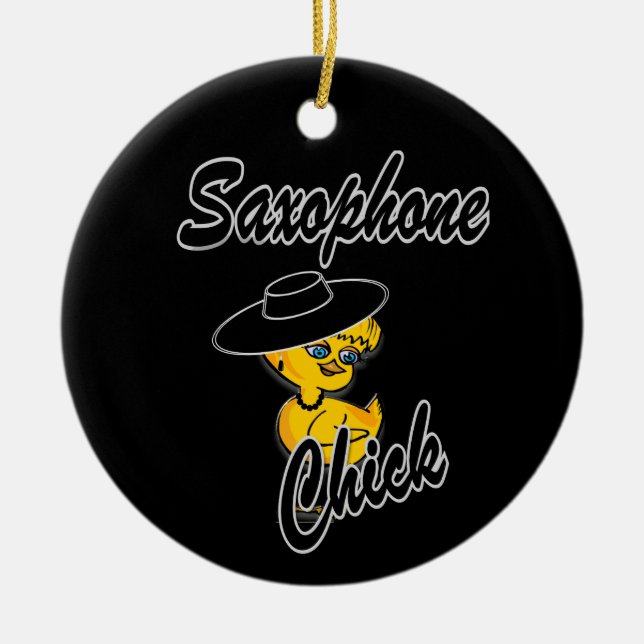 Saxophone Chick #4 Ceramic Ornament (Front)