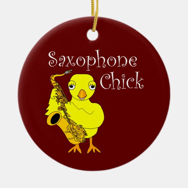 Saxophone Chick Text Ceramic Ornament (Front)
