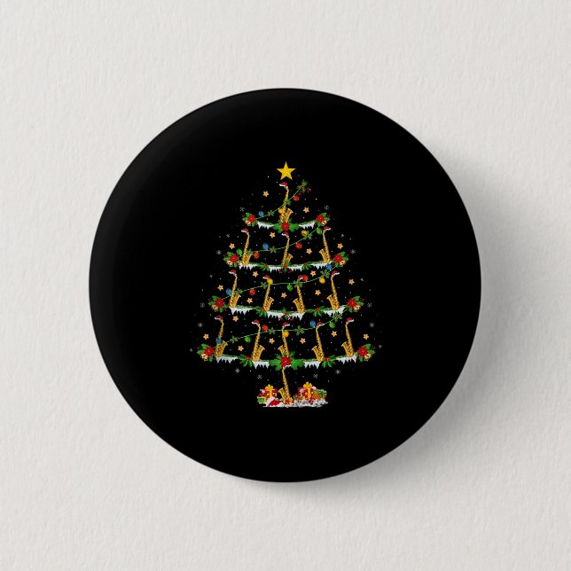 Saxophone Christmas Tree Lights Music Lover Musica 2 Inch Round Button (Front)