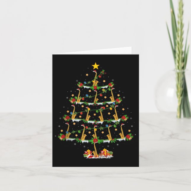 Saxophone Christmas Tree Lights Music Lover Musica Card (Front)