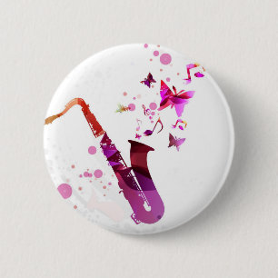 Saxophone cute music and butterflies 2 inch round button