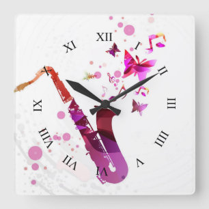 Saxophone cute music and butterflies square wall clock