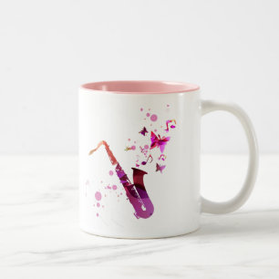 Saxophone cute music and butterflies Two-Tone coffee mug