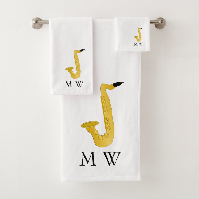 Saxophone Design Monogrammed Bath Towel Set (Insitu)