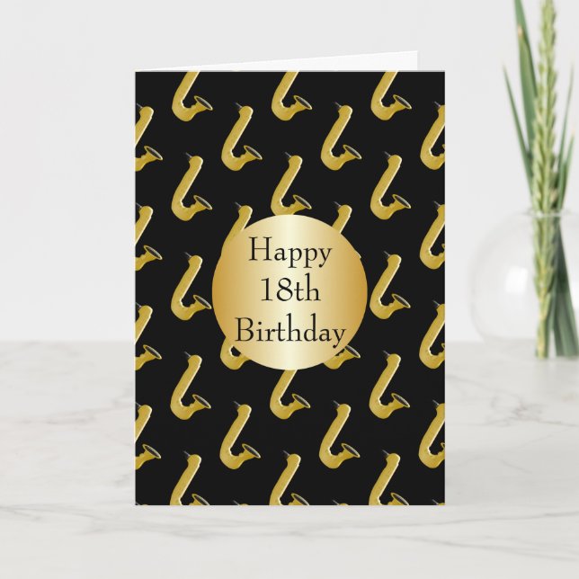 Saxophone Design Personalised 18th Birthday Card (Front)