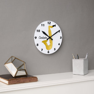 Saxophone Design Personalised Round Clock
