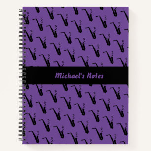 Saxophone Fun Music Notes Personalized Purple Notebook