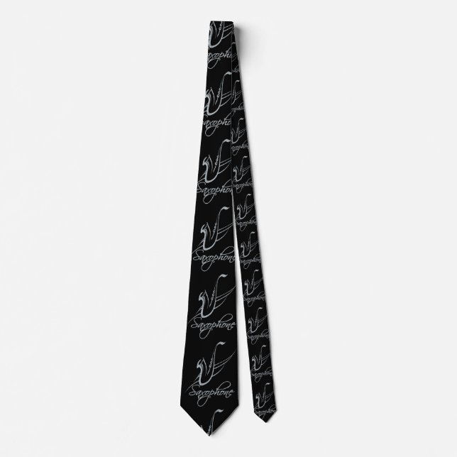 Saxophone Glitter Silver and Pink Tie (Front)